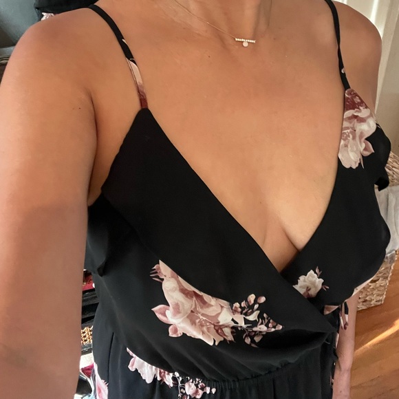 Black and Pink Floral Faux Wrap Dress - Picture 14 of 16